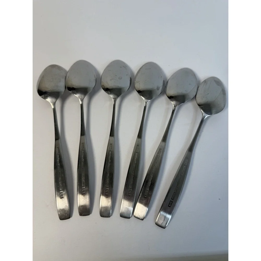 Lot Of 6 Oval Soup Table Spoons BLACK ROSE National Stainless Japan